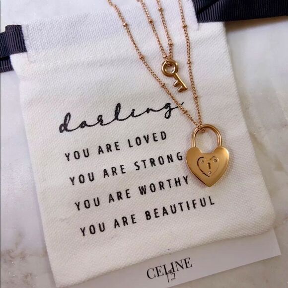 CELINE13‎ Women’s Key And Lock Charm Layered Necklace Stainless Steel Rose Gold - Picture 3 of 5